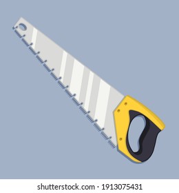 Flat metal hand saw. Devices for construction and mechanics. Vector illustration.
