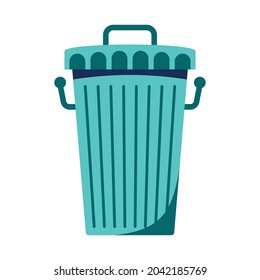 Flat metal rubbish bin on white background vector illustration