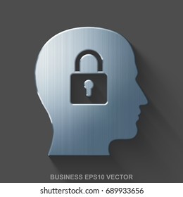 Flat metallic business 3D icon. Polished Steel Head With Padlock icon with transparent shadow on Gray background. EPS 10, vector illustration.