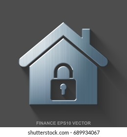 Flat metallic business 3D icon. Polished Steel Home icon with transparent shadow on Gray background. EPS 10, vector illustration.