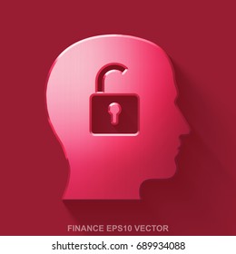 Flat metallic business 3D icon. Red Glossy Metal Head With Padlock icon with transparent shadow on Red background. EPS 10, vector illustration.