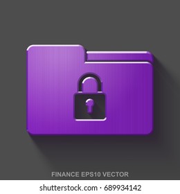 Flat metallic business 3D icon. Purple Glossy Metal Folder With Lock icon with transparent shadow on Gray background. EPS 10, vector illustration.