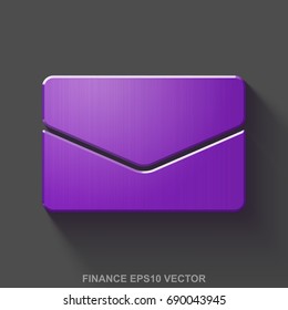 Flat metallic business 3D icon. Purple Glossy Metal Email icon with transparent shadow on Gray background. EPS 10, vector illustration.
