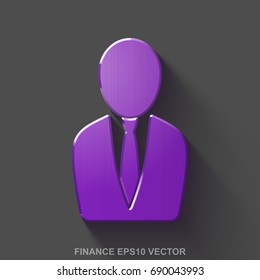 Flat metallic business 3D icon. Purple Glossy Metal Business Man icon with transparent shadow on Gray background. EPS 10, vector illustration.