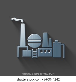Flat metallic business 3D icon. Polished Steel Oil And Gas Indusry icon with transparent shadow on Gray background. EPS 10, vector illustration.