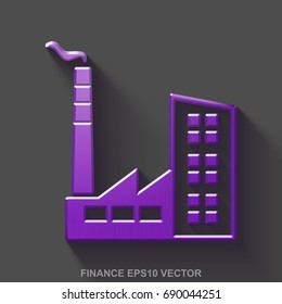 Flat metallic business 3D icon. Purple Glossy Metal Industry Building icon with transparent shadow on Gray background. EPS 10, vector illustration.