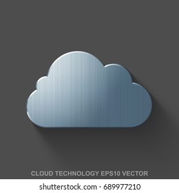 Flat metallic cloud computing 3D icon. Polished Steel Cloud icon with transparent shadow on Gray background. EPS 10, vector illustration.