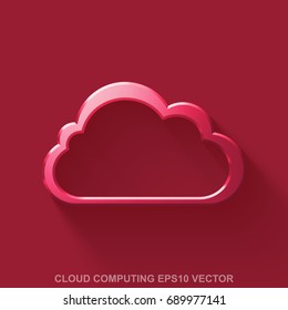 Flat metallic cloud technology 3D icon. Red Glossy Metal Cloud icon with transparent shadow on Red background. EPS 10, vector illustration.