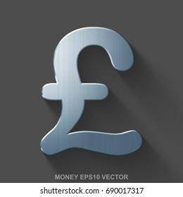 Flat metallic currency 3D icon. Polished Steel Pound icon with transparent shadow on Gray background. EPS 10, vector illustration.