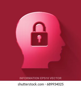 Flat metallic Data 3D icon. Red Glossy Metal Head With Padlock icon with transparent shadow on Red background. EPS 10, vector illustration.