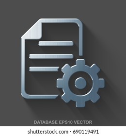 Flat metallic Database 3D icon. Polished Steel Gear icon with transparent shadow on Gray background. EPS 10, vector illustration.