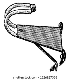 It is the flat metallic device usually fitted to other main parts of a vehicle or saddle. It has a curved end with brace, vintage engraved line art illustration. Bicycle Accessories - 1900