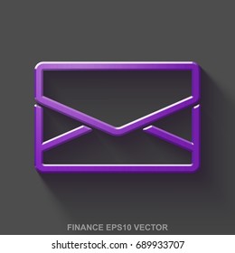 Flat metallic finance 3D icon. Purple Glossy Metal Email icon with transparent shadow on Gray background. EPS 10, vector illustration.