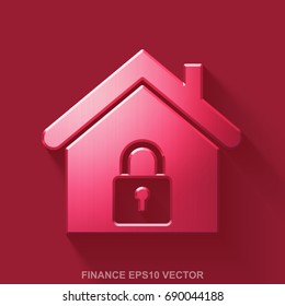 Flat metallic finance 3D icon. Red Glossy Metal Home icon with transparent shadow on Red background. EPS 10, vector illustration.