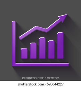 Flat metallic finance 3D icon. Purple Glossy Metal Growth Graph icon with transparent shadow on Gray background. EPS 10, vector illustration.