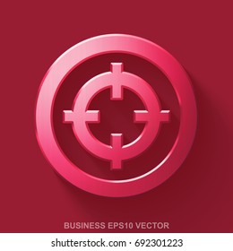 Flat metallic finance 3D icon. Red Glossy Metal Target icon with transparent shadow on Red background. EPS 10, vector illustration.