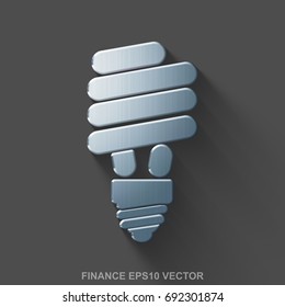 Flat metallic finance 3D icon. Polished Steel Energy Saving Lamp icon with transparent shadow on Gray background. EPS 10, vector illustration.