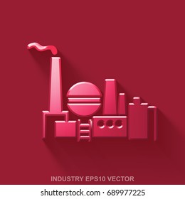 Flat metallic Industry 3D icon. Red Glossy Metal Oil And Gas Indusry icon with transparent shadow on Red background. EPS 10, vector illustration.