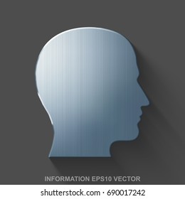 Flat metallic Information 3D icon. Polished Steel Head icon with transparent shadow on Gray background. EPS 10, vector illustration.