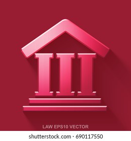Flat metallic law 3D icon. Red Glossy Metal Courthouse icon with transparent shadow on Red background. EPS 10, vector illustration.