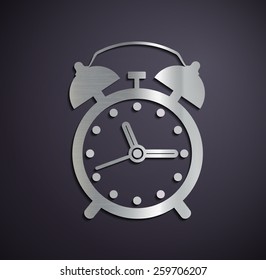 Flat metallic logo alarm clock. Vector image.