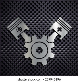 Flat metallic logo automotive engine. Vector image.