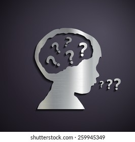 Flat metallic logo of children's heads with a question mark. Vector image.