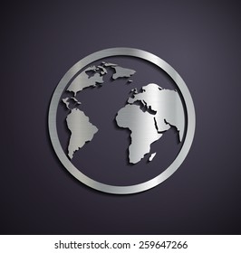 Flat metallic logo Earth. Vector image.