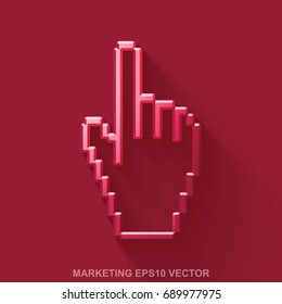 Flat metallic marketing 3D icon. Red Glossy Metal Mouse Cursor icon with transparent shadow on Red background. EPS 10, vector illustration.