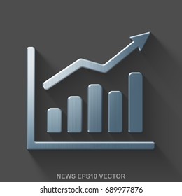 Flat metallic news 3D icon. Polished Steel Growth Graph icon with transparent shadow on Gray background. EPS 10, vector illustration.