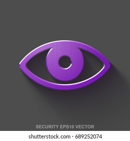 Flat metallic protection 3D icon. Purple Glossy Metal Eye icon with transparent shadow on Gray background. EPS 10, vector illustration.