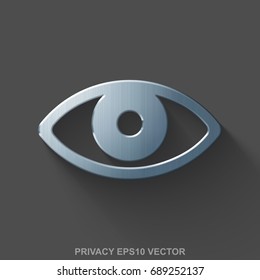 Flat metallic safety 3D icon. Polished Steel Eye icon with transparent shadow on Gray background. EPS 10, vector illustration.