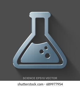Flat metallic Science 3D icon. Polished Steel Flask icon with transparent shadow on Gray background. EPS 10, vector illustration.