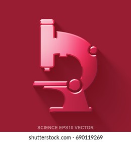 Flat metallic Science 3D icon. Red Glossy Metal Microscope icon with transparent shadow on Red background. EPS 10, vector illustration.