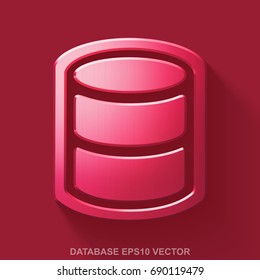 Flat metallic Software 3D icon. Red Glossy Metal Database icon with transparent shadow on Red background. EPS 10, vector illustration.