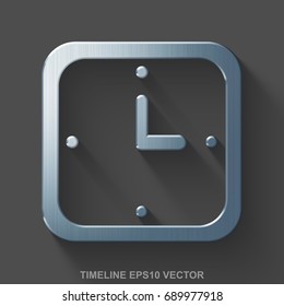 Flat metallic time 3D icon. Polished Steel Watch icon with transparent shadow on Gray background. EPS 10, vector illustration.