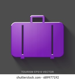 Flat metallic tourism 3D icon. Purple Glossy Metal Bag icon with transparent shadow on Gray background. EPS 10, vector illustration.