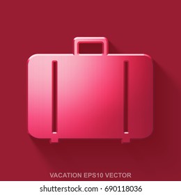 Flat metallic tourism 3D icon. Red Glossy Metal Bag icon with transparent shadow on Red background. EPS 10, vector illustration.