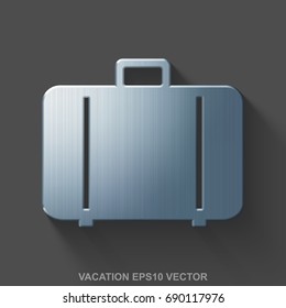 Flat metallic travel 3D icon. Polished Steel Bag icon with transparent shadow on Gray background. EPS 10, vector illustration.