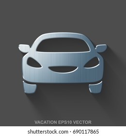 Flat metallic vacation 3D icon. Polished Steel Car icon with transparent shadow on Gray background. EPS 10, vector illustration.