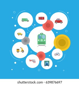 Flat Metro, Carriage, Jeep And Other Vector Elements. Set Of Transport Flat Symbols Also Includes Jeep, Subway, Van Objects.
