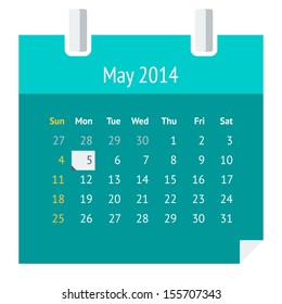 Flat metro design calendar page for May 2014