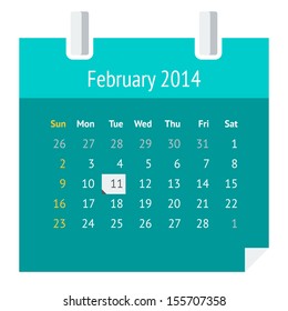 Flat metro design calendar page for February 2014