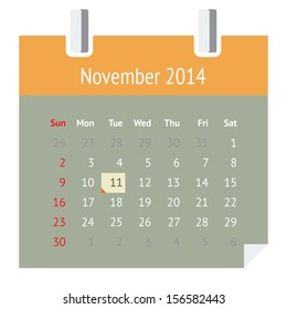 Flat metro design calendar page for November 2014 (autumn)