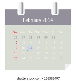 Flat metro design calendar page for February 2014 (winter)
