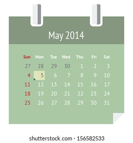 Flat metro design calendar page for May 2014 (spring)