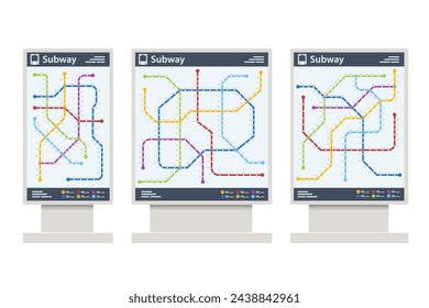 Flache U-Bahn- oder U-Bahn-Karte isoliert auf weißem Hintergrund. U-Bahn. Fiktionale Metrokarte.