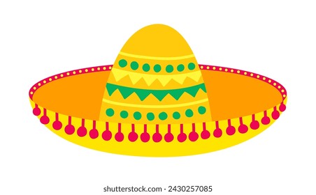 Flat mexican sombrero with decor vector illstration. Vector mexican hat for fiesta party isolated