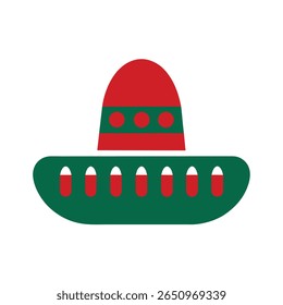 Flat a Mexican sombrero in red green colors against a Mexico traditional