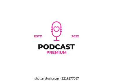 Flat mic podcast with love icon logo design vector illustration